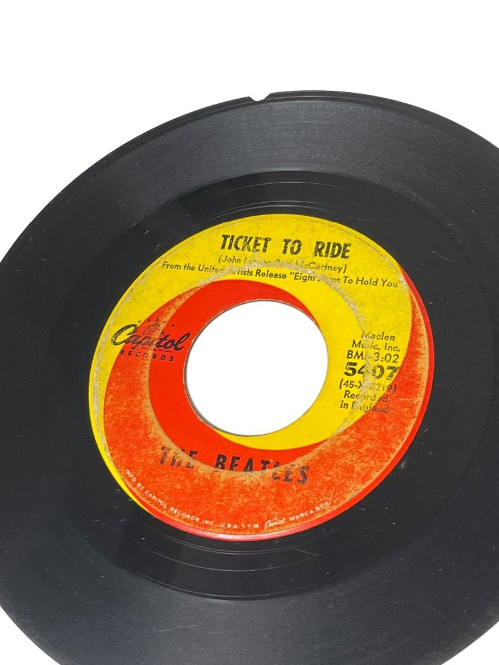 The Beatles 45 RPM Vinyl Record Ticket To Ride / Yes It Is Capitol Records R20 - Picture 2 of 4